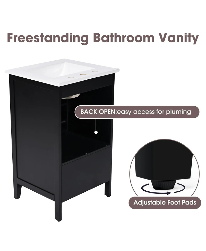 Streamdale 20" Black Vanity with Sink, Cabinet Door & Drawer