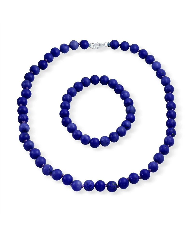 Bling Jewelry Classic Simulated Blue Lapis Lazuli 7MM Beads Strand Necklace & Bracelet Set