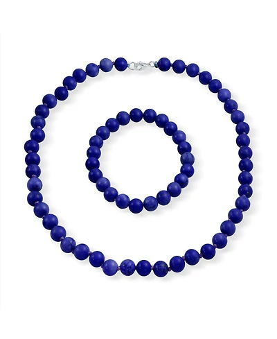 Bling Jewelry Classic Simulated Blue Lapis Lazuli 7MM Beads Strand Necklace & Bracelet Set