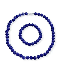 Bling Jewelry Classic Simulated Blue Lapis Lazuli 7MM Beads Strand Necklace & Bracelet Set