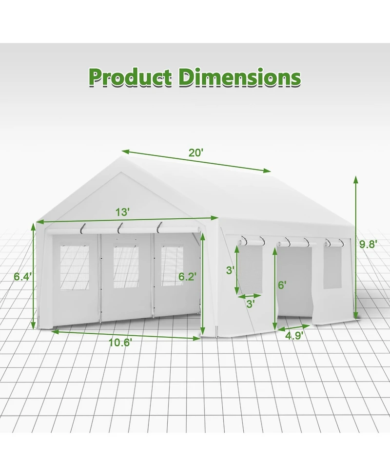 Streamdale 13x20 Heavy Duty Steel Carport Storage Canopy Garage Tent w/ Removable Sidewalls