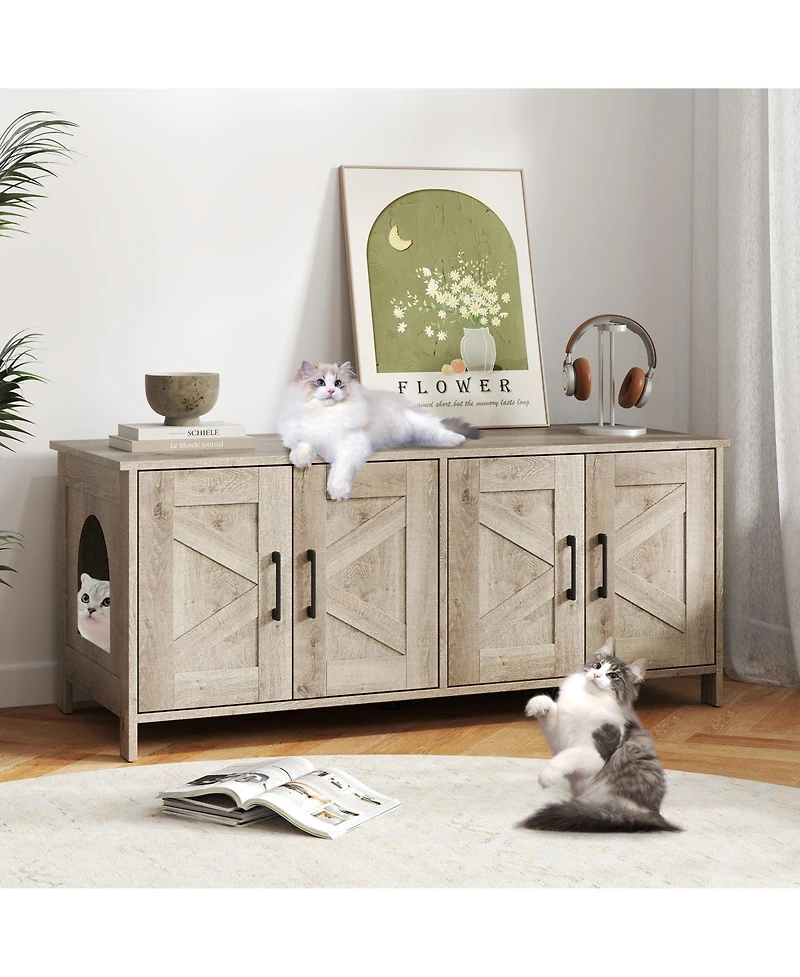 Modern Cat Litter Box Enclosure for 2 Cats, Hidden Cabinet Furniture