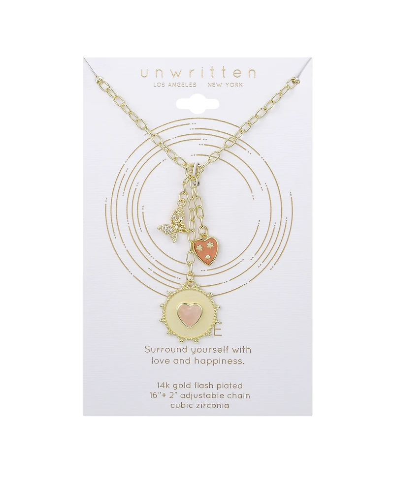 Unwritten Cubic Zirconia Rose Quartz Stone Heart Charm Y-Necklace