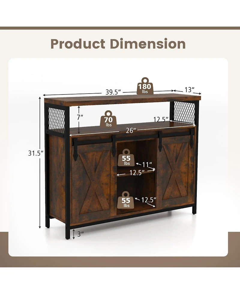 Buffet Cabinet with 3-Level Adjustable Shelves and 2 Sliding Barn Doors