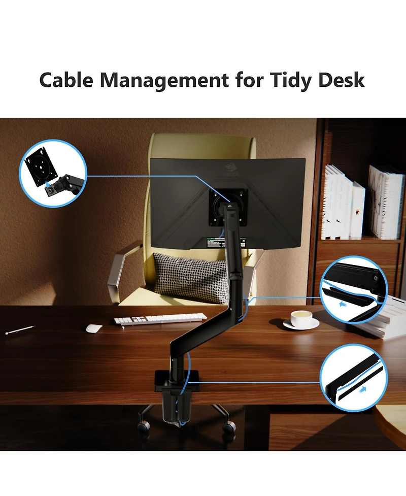 Z-edge MS05 Single Mount Stand Arm, Supports 22"- 40" monitors and 26 lbs, 360° Adjustable, standards 75x75mm/100x100mm, Clamp & Gromme