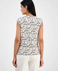 Anne Klein Women's Printed Cowl Neck Cap-Sleeve Top
