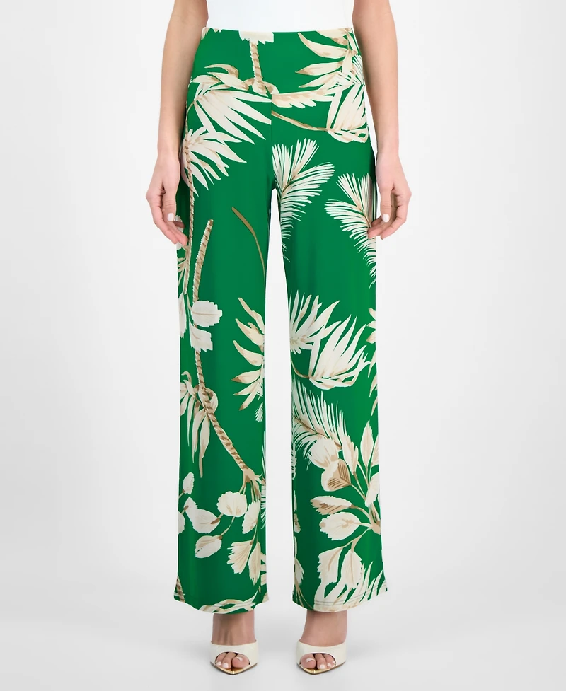 Anne Klein Women's Printed High-Rise Pull-On Wide-Leg Pants