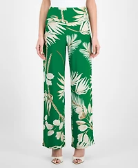 Anne Klein Women's Printed High-Rise Pull-On Wide-Leg Pants