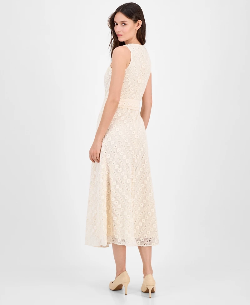 Anne Klein Women's Lace Belted Midi Dress