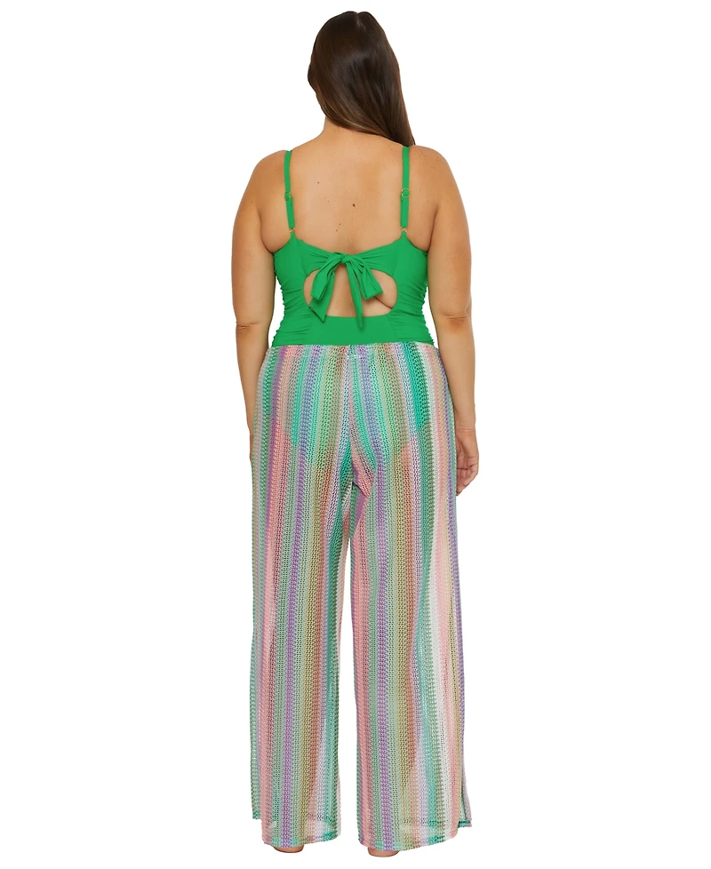 Becca Etc Women's Beach Side Stripe Crochet Split-Leg Pants Swim Cover-Up