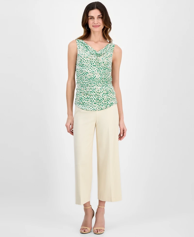 Anne Klein Women's Printed Cowlneck Ruched Sleeveless Top