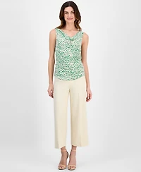 Anne Klein Women's Printed Cowlneck Ruched Sleeveless Top