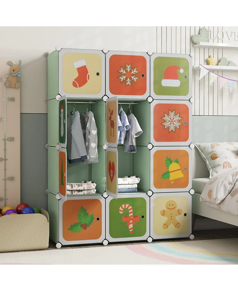 12 Cube Wardrobe Closet with Hanging Section and Doors For Kids