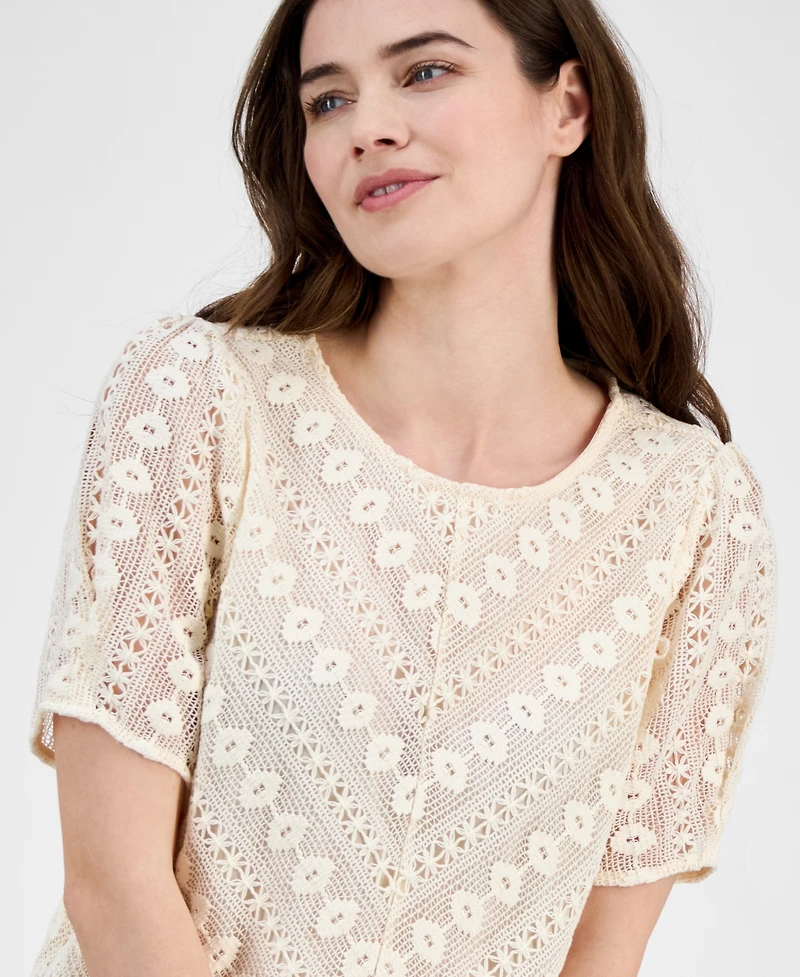 Anne Klein Women's Chevron-Lace Short-Sleeve Top