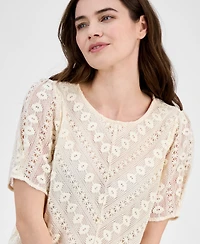 Anne Klein Women's Chevron-Lace Short-Sleeve Top