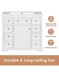 Streamdale 36" Bathroom Vanity with Sink Combo, One Cabinet and Six Drawers, Solid Wood and Mdf Board, White