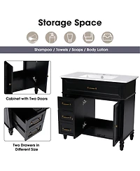Streamdale 36" Bathroom Vanity with Sink, Black Bathroom Cabinet with Drawers, Solid Frame and Mdf Board, One Package