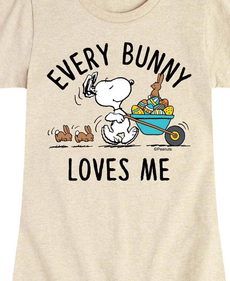 Peanuts Big Girls Snoopy Easter Every Bunny Loves Me Graphic Short Sleeve T-Shirt