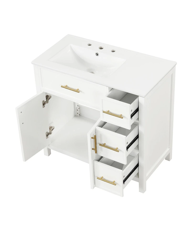 Streamdale 36" White Bathroom Vanity with Solid Wood and Mdf Cabinet, Sink Top, 2 Doors, 3 Drawers