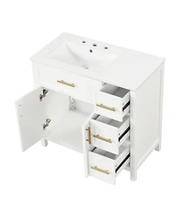 Streamdale 36" White Bathroom Vanity with Solid Wood and Mdf Cabinet, Sink Top, 2 Doors, 3 Drawers