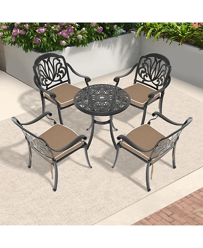 Streamdale 5-Piece Set Of Cast Aluminum Patio Furniture With Black Frame and Seat Cushions In Random Colors