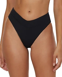 Becca Women's Modern Edge Textured Rib High-Waist Bikini Bottoms
