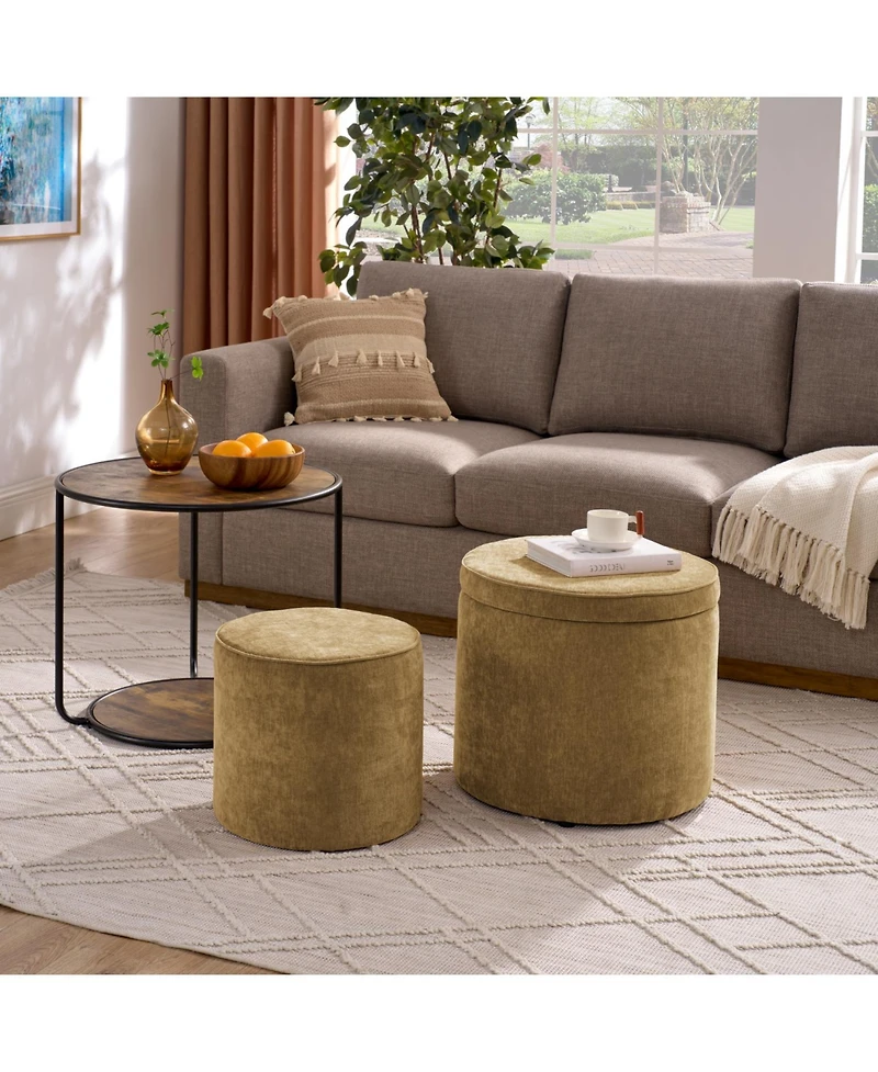 Streamdale Ottoman with Table & Drum Stool, Multi-Functional w/ Storage - Dark Yellow