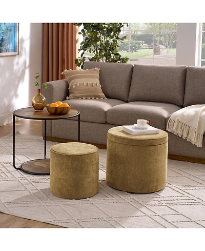 Streamdale Ottoman with Table & Drum Stool, Multi-Functional w/ Storage - Dark Yellow