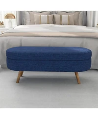 Streamdale Ottoman Oval Storage Bench,Rubber Wood Legs,Blue(43.5"x16"x16")
