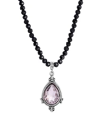 2028 Black Bead Light Purple Crystal Pendant Necklace