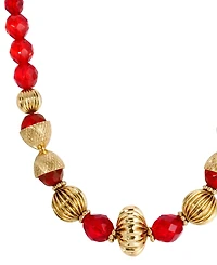 2028 14K Gold Dipped Red Glass Gold Bead Necklace