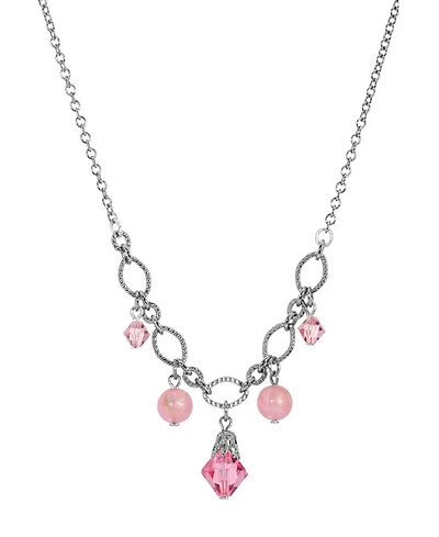 2028 Silver Tone Pink Crystal Acrylic Bead Necklace