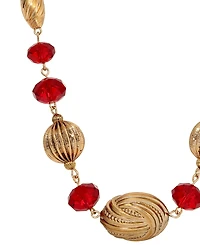 2028 Gold-Tone Red Glass Bead Necklace