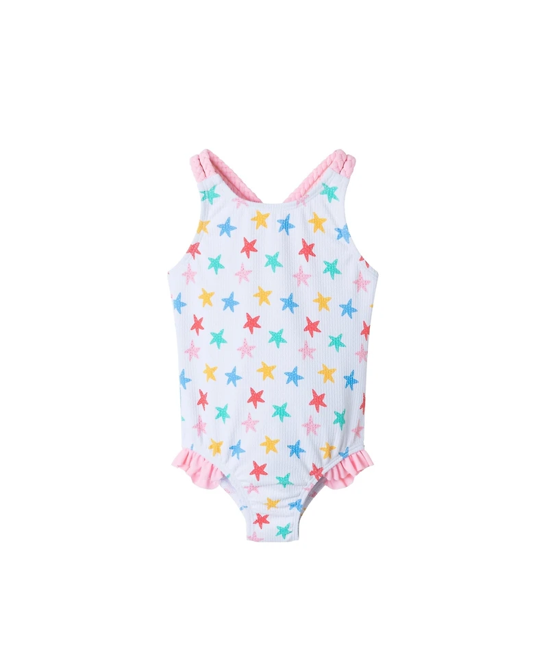 Infant Girls Starfish Print Textured Swimsuit