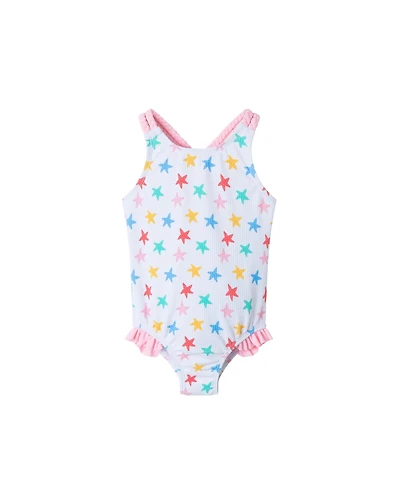 Infant Girls Starfish Print Textured Swimsuit