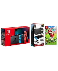 Nintendo Switch 32GB Console Neon Red/Blue Joy-Con Bundle with Surge 11-In-1 Accessory Starter Pack and Mario Golf Super Rush