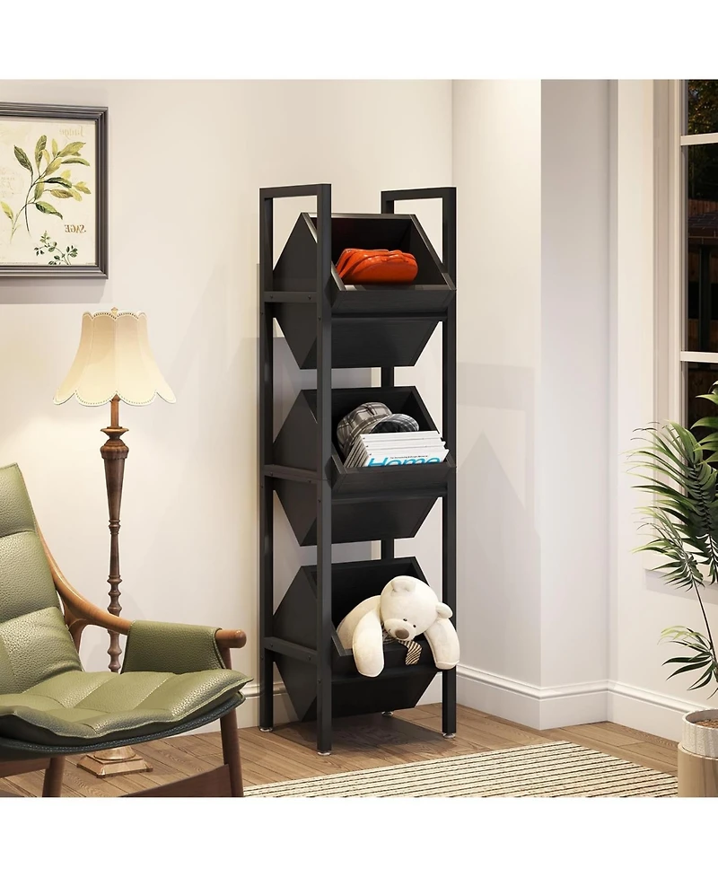 Tribesigns 3-Tier Basket Stand, Wood Snack Rack with Baskets, Rustic Vertical Fruit Stand Standing Storage Tower Organizer for Kitchen Bathroom Living