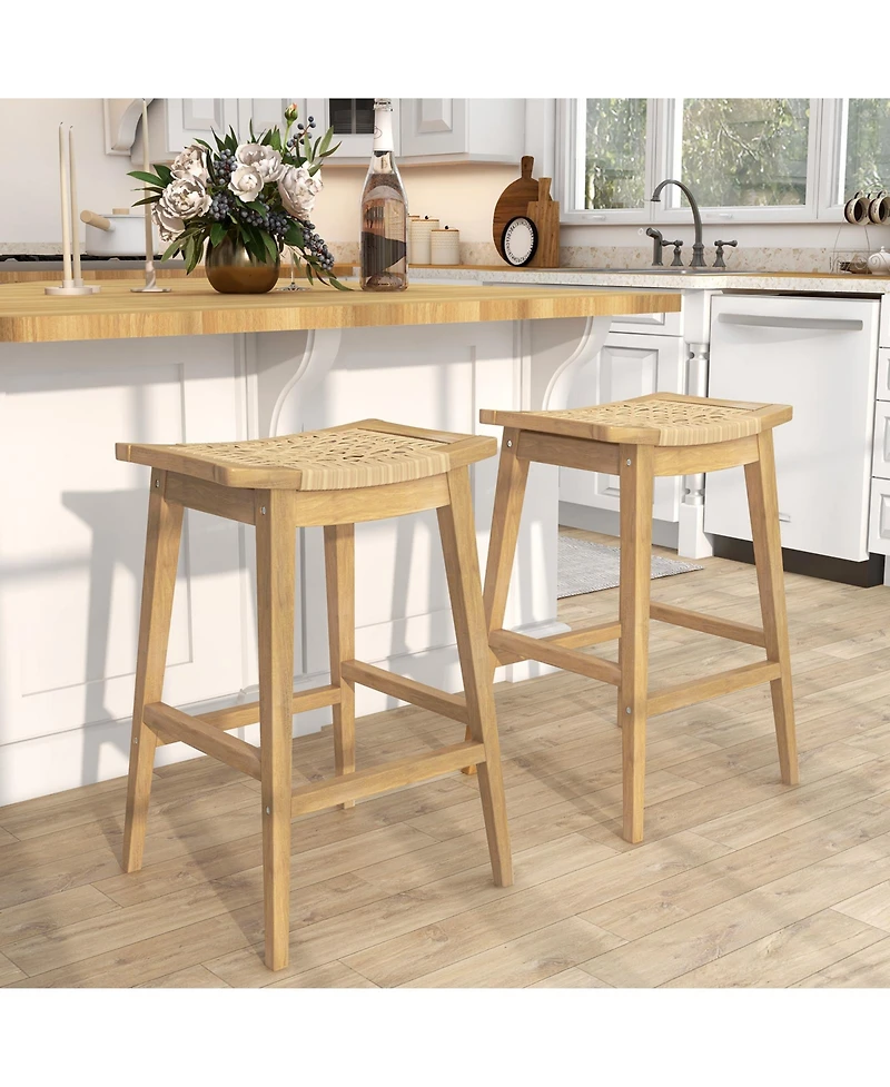 Patio Rattan Barstool with Footrest and Saddle Seat