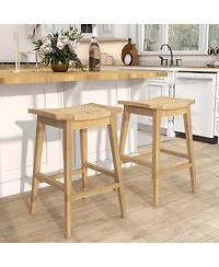 Patio Rattan Barstool with Footrest and Saddle Seat