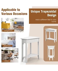 2-Tier Wedge Narrow End Table with Storage Shelf and Solid Wood Legs