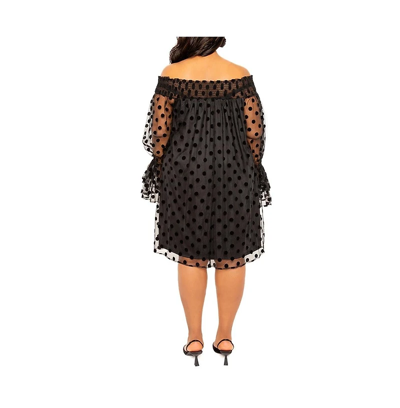 Buxom Couture Women's Plus Off Shoulder Polka Dot Dress