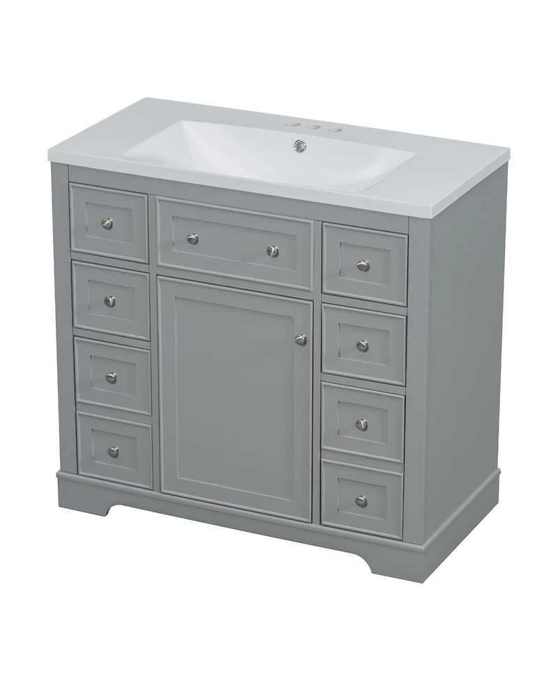 Streamdale 36" Bathroom Vanity with Sink Combo, One Cabinet and Six Drawers, Solid Wood and Mdf Board, Grey