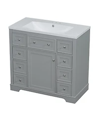Streamdale 36" Bathroom Vanity with Sink Combo, One Cabinet and Six Drawers, Solid Wood and Mdf Board, Grey