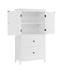 Bathroom Storage Cabinet, Cabinet with Two Doors and Drawers, Adjustable Shelf, Mdf Board, White