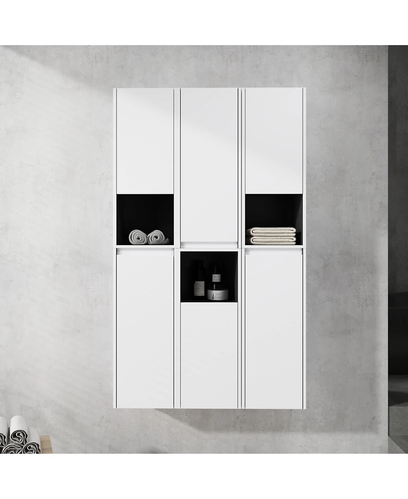 12" Bathroom Side Cabinet,6-Soft Close Doors,Float Mounting Design,0112WH3-0212WH-K3(Kd-Packing)