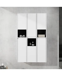 12" Bathroom Side Cabinet,6-Soft Close Doors,Float Mounting Design,0112WH3-0212WH-K3(Kd-Packing)