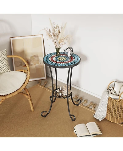 Streamdale Patio Side Table with Shelf,Blue+Black