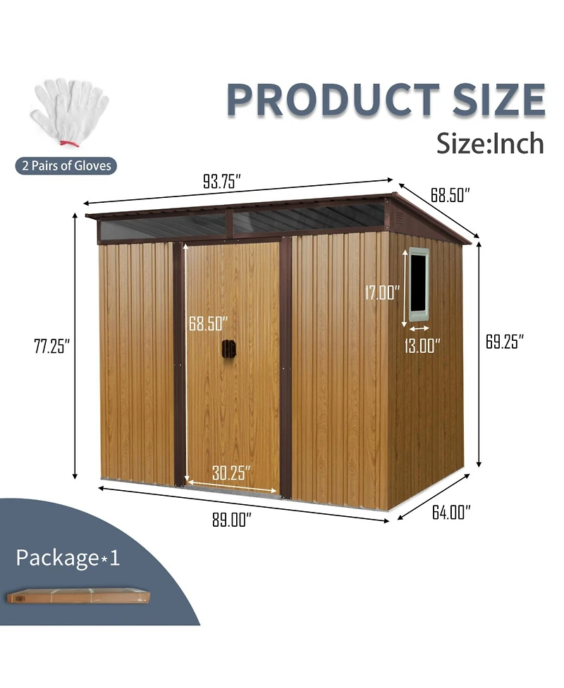 Streamdale 8 ft x 6 ft Outdoor Metal Storage Shed with Window and Transparent plate for Garden, Lawn (Coffee)