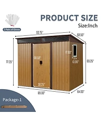 Streamdale 8 ft x 6 ft Outdoor Metal Storage Shed with Window and Transparent plate for Garden, Lawn (Coffee)