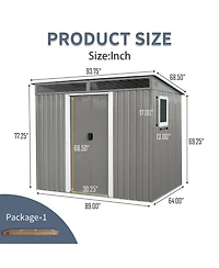 Streamdale 8 ft x 6 ft Outdoor Metal Storage Shed with Window,Transparent plate and lockable sliding door for Garden, Lawn (Gray)